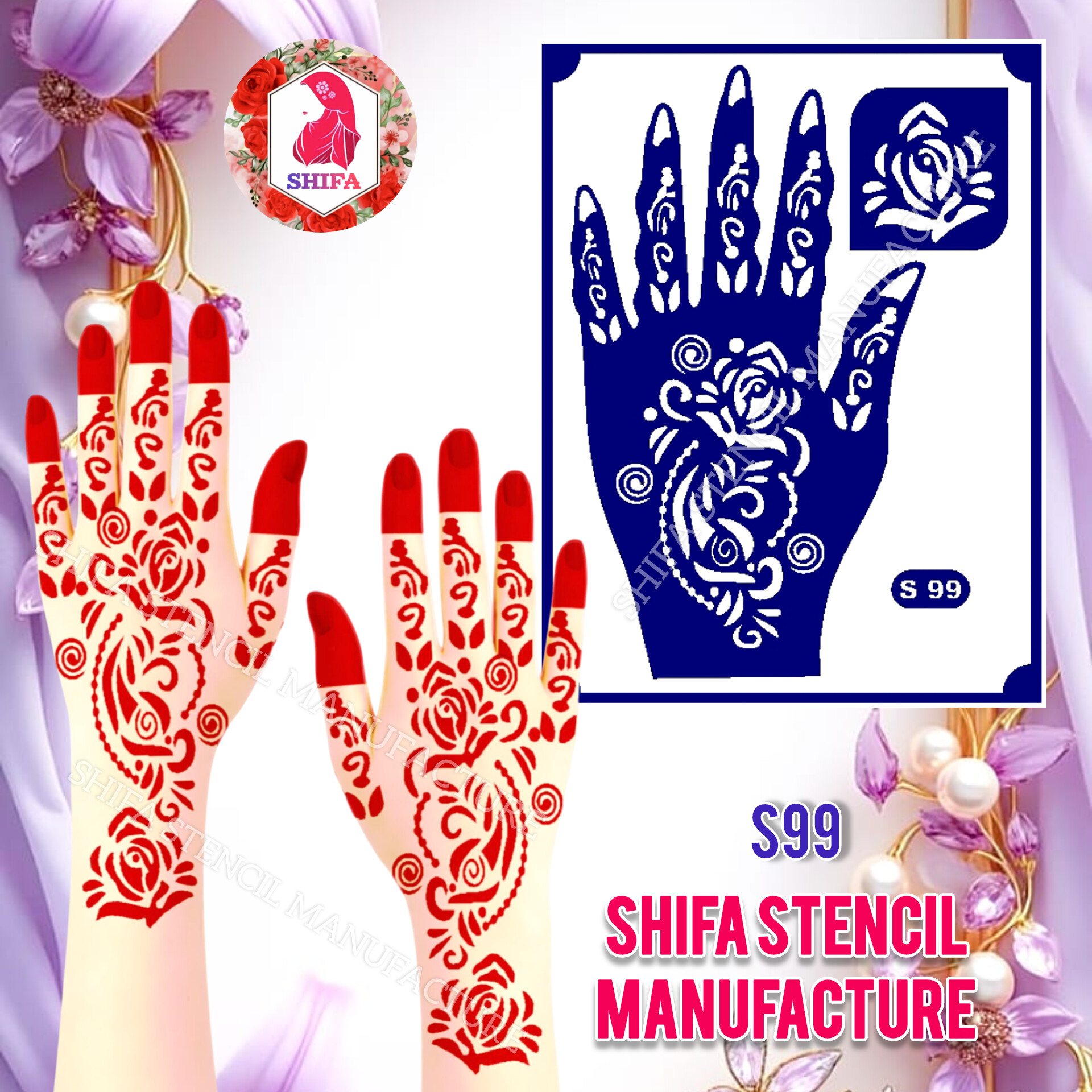 S99 Rose Patterned Unique Arabic Design  Sticker Overview  Henna Stencil - Shifa Stencil